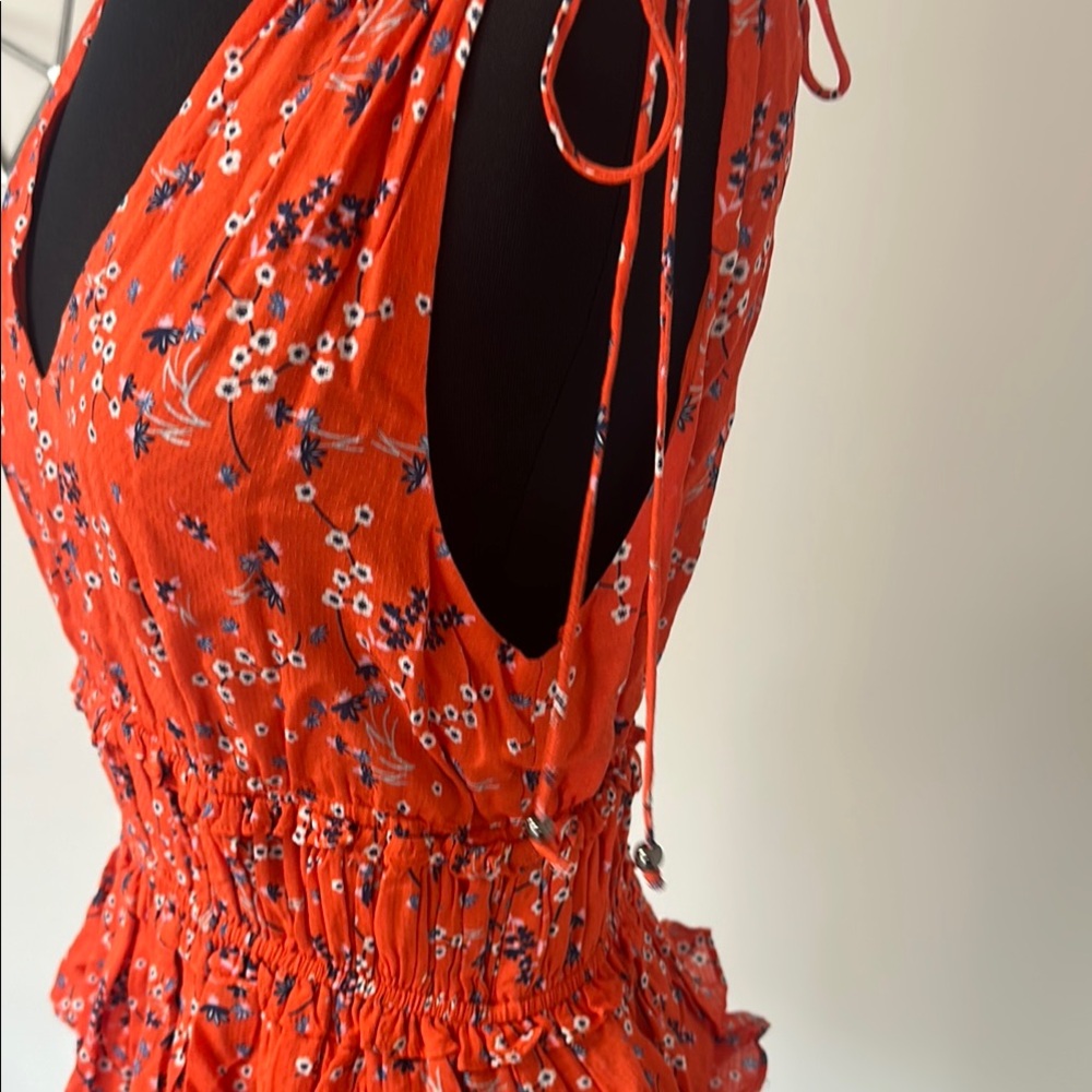 Line & Dot Orange Ruched Wrap Mini Dress - Picture 5 of 8